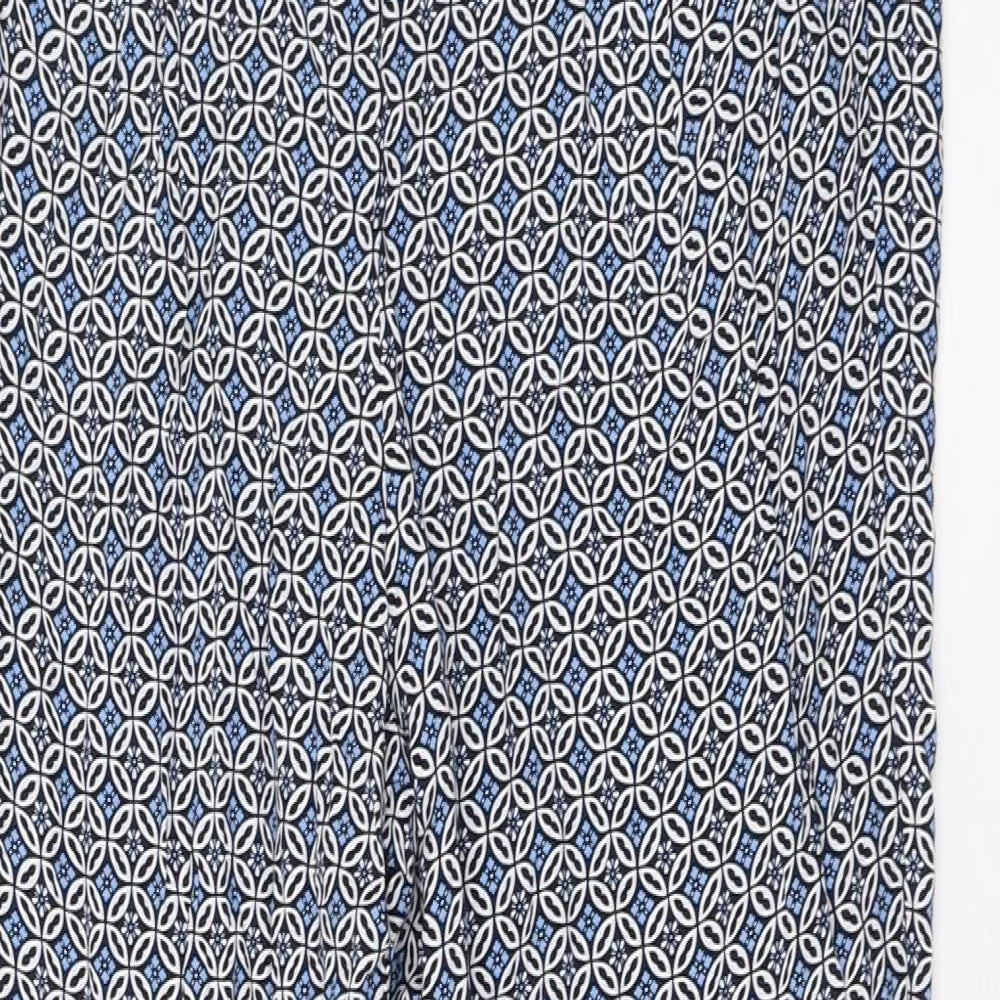 Marks and Spencer Womens Blue Geometric Viscose Trousers Size 10 L30 in Regular