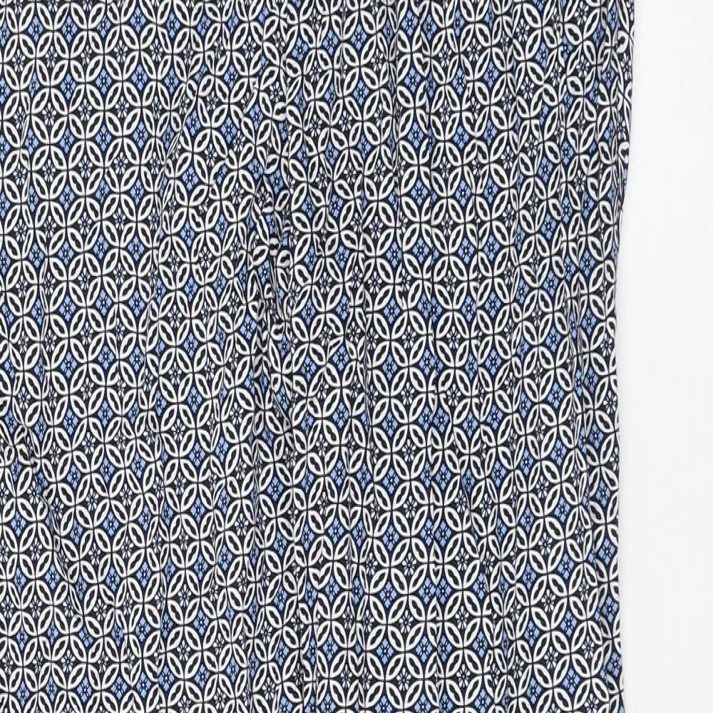 Marks and Spencer Womens Blue Geometric Viscose Trousers Size 10 L30 in Regular