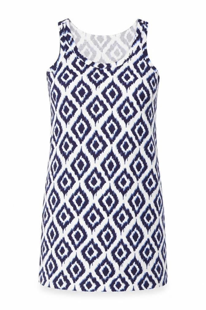 Marks & Spencer Womens Blue Geometric Flax Shift Size 10 Round Neck Pullover