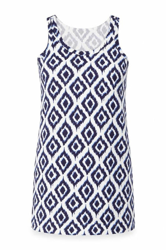 Marks & Spencer Womens Blue Geometric Flax Shift Size 10 Round Neck Pullover