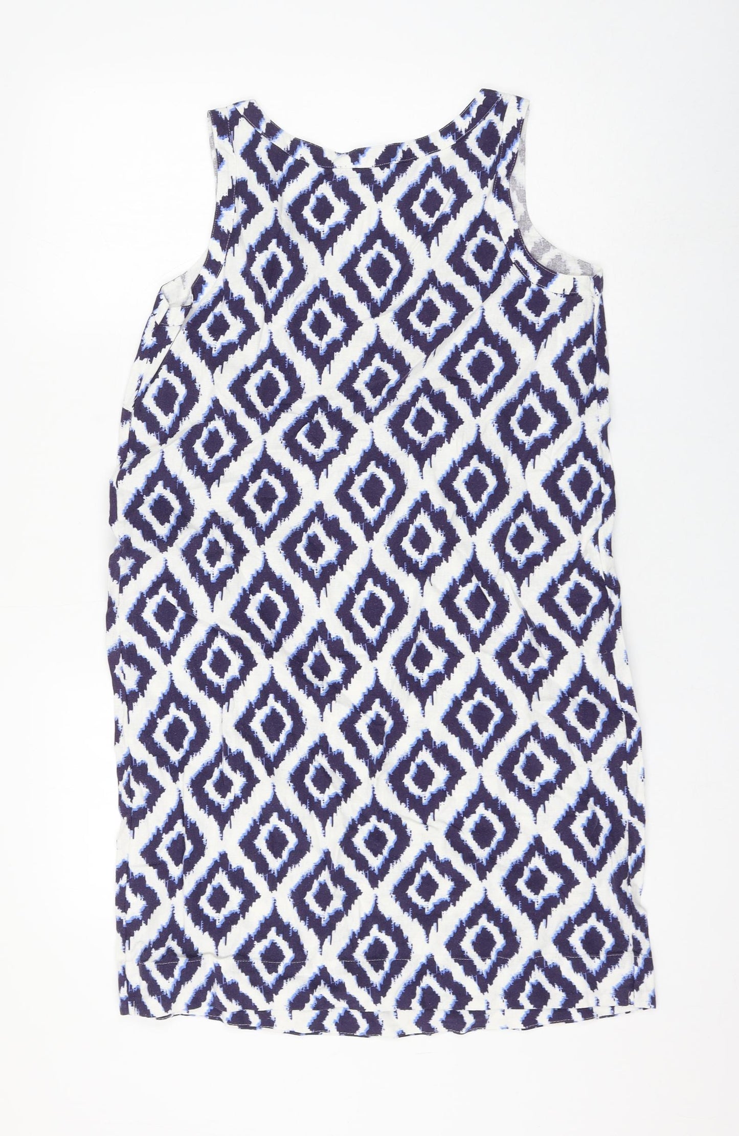 Marks and Spencer Womens Blue Geometric Flax Shift Size 10 Round Neck Pullover