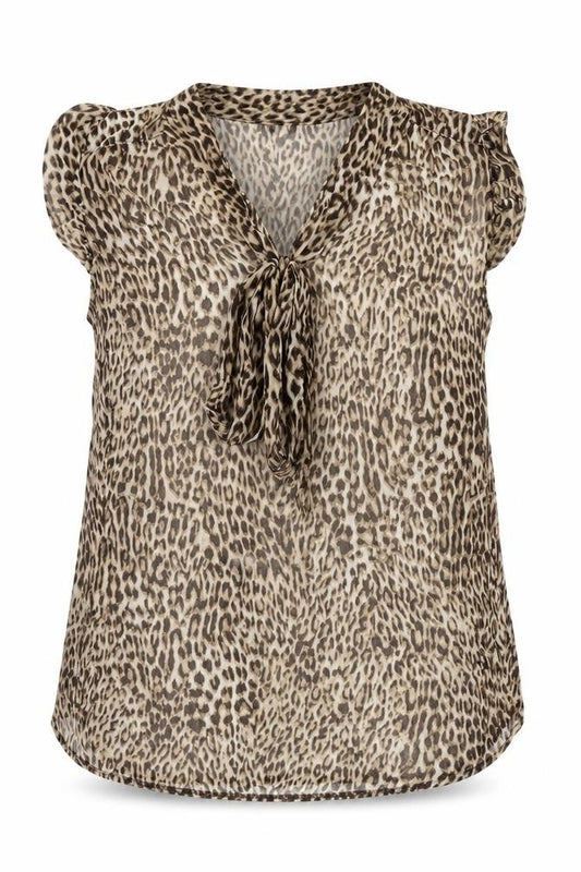 Atmosphere Womens Brown Animal Print Polyester Basic Blouse Size 6 V-Neck