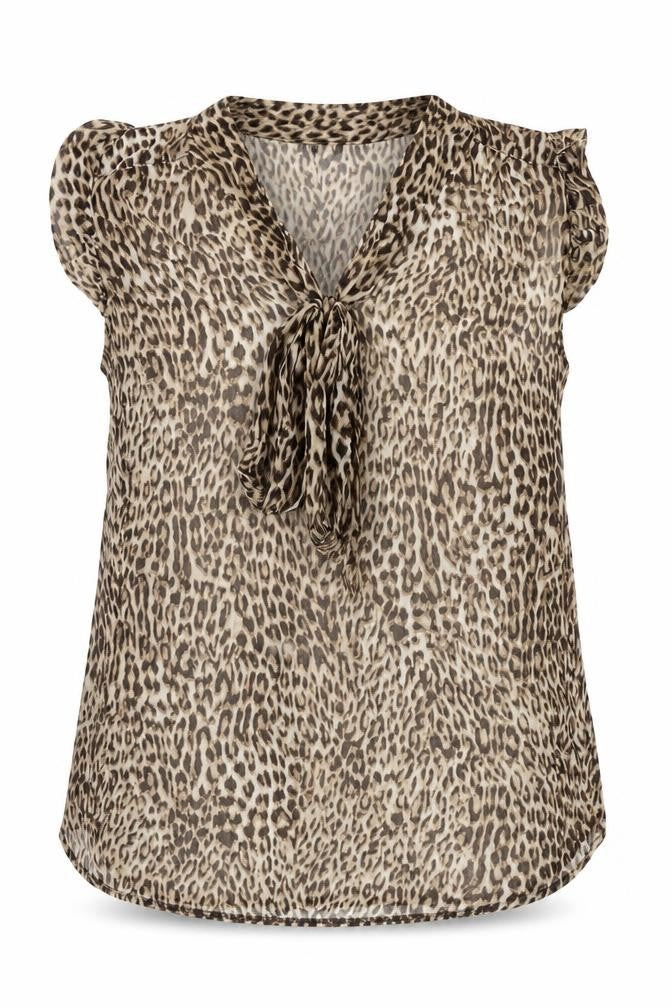 Atmosphere Womens Brown Animal Print Polyester Basic Blouse Size 6 V-Neck