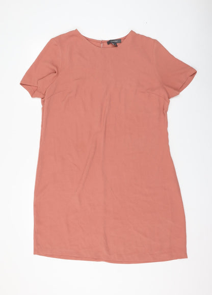 Primark Womens Pink Polyester Shift Size 16 Round Neck Button