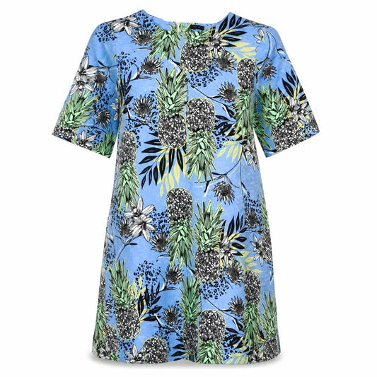 River Island Womens Blue Geometric Polyester A-Line Size 10 Round Neck Zip