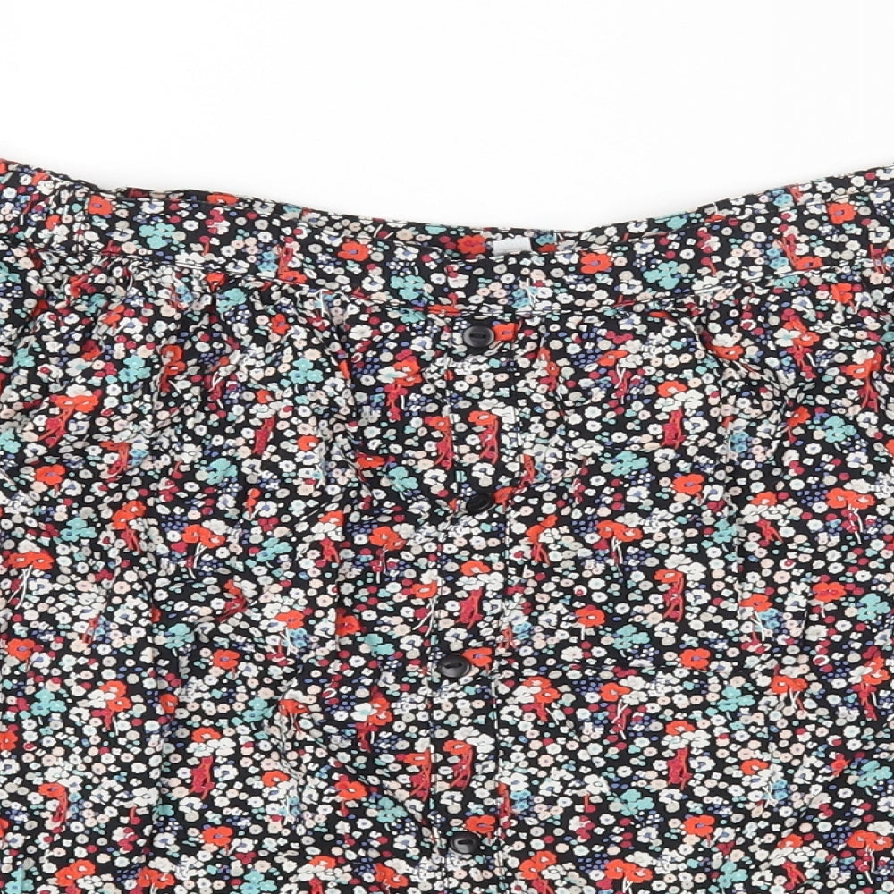 Red Herring Womens Multicoloured Floral Cotton Cropped T-Shirt Size 8 Off the Shoulder