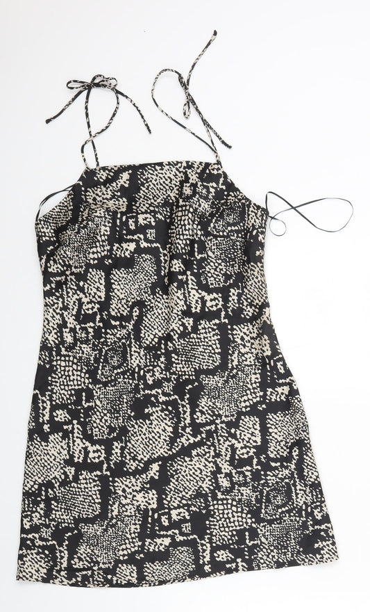 Zara Womens Black Geometric Polyester Slip Dress Size M Square Neck Pullover