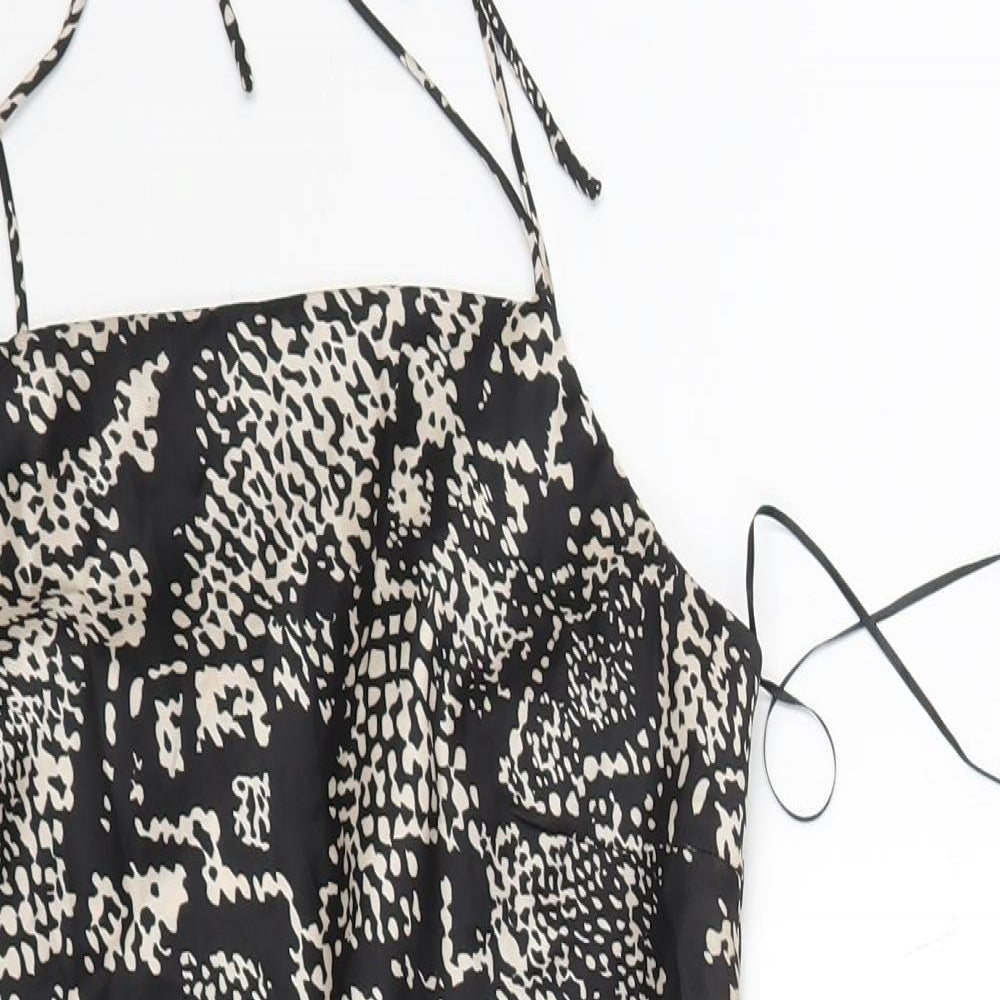 Zara Womens Black Geometric Polyester Slip Dress Size M Square Neck Pullover