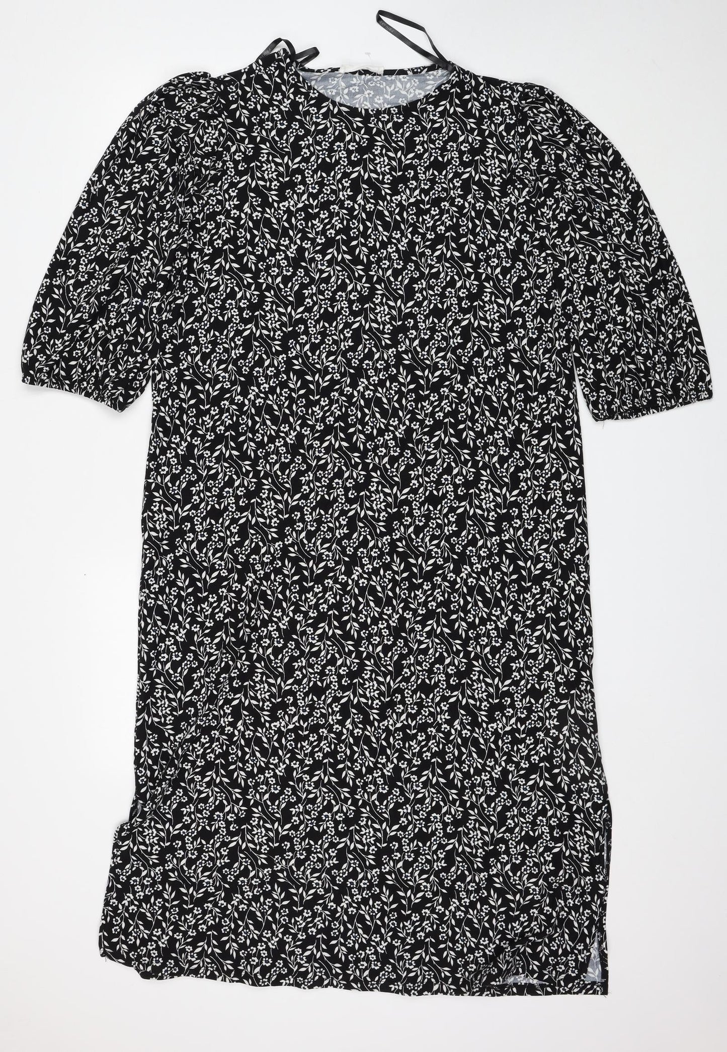 Primark Womens Black Floral Polyester Sheath Size 12 Round Neck Pullover