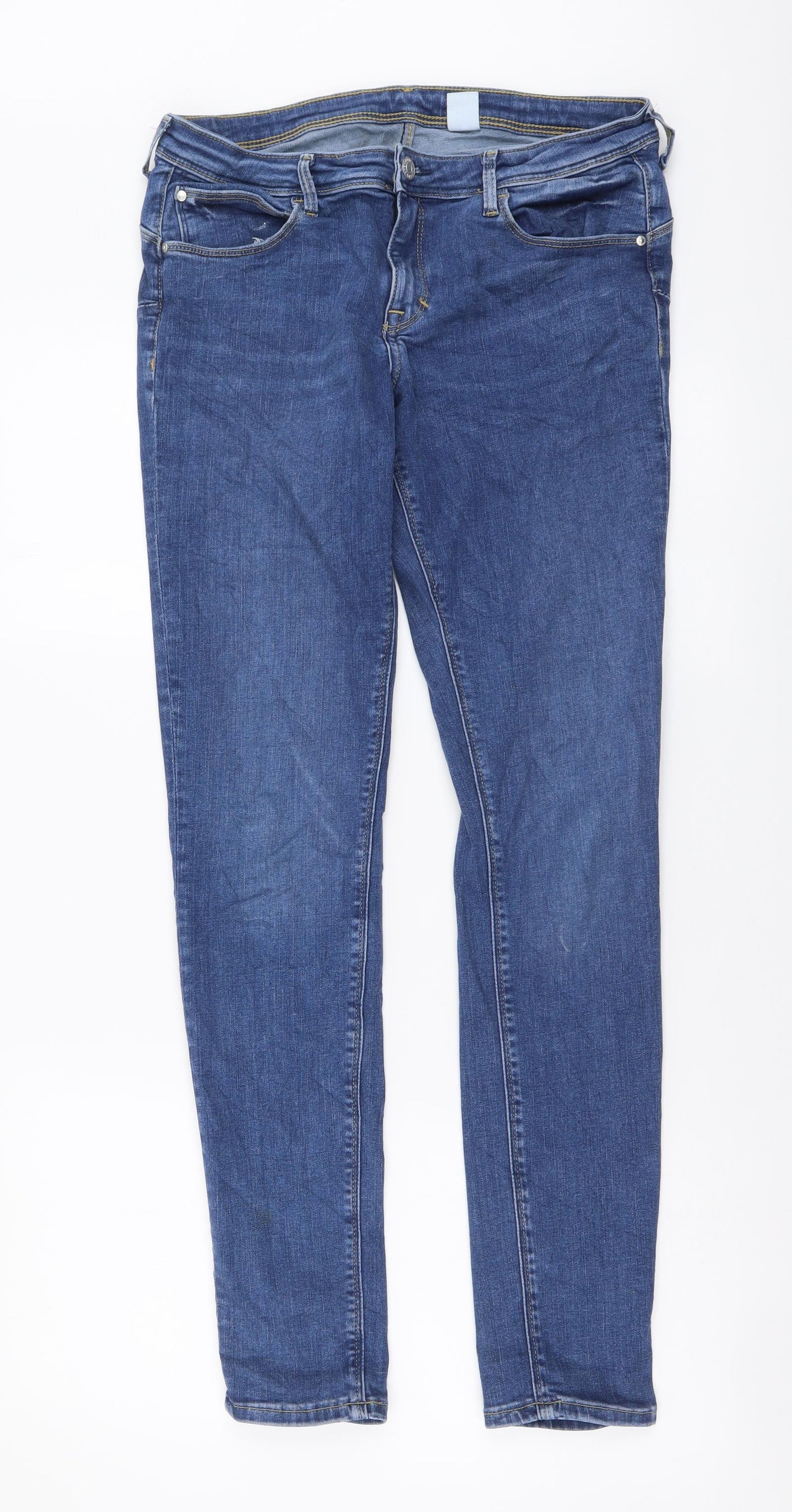 H&M Womens Blue Cotton Skinny Jeans Size L L30 in Regular Button