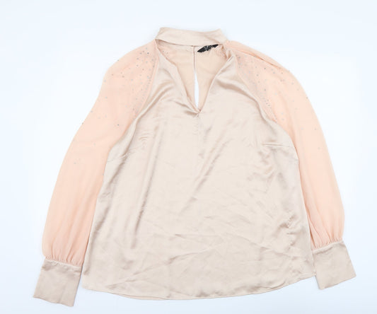 Star Womens Pink Polyester Basic Blouse Size 16 V-Neck