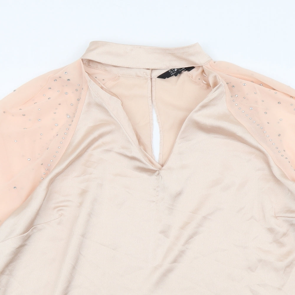 Star Womens Pink Polyester Basic Blouse Size 16 V-Neck