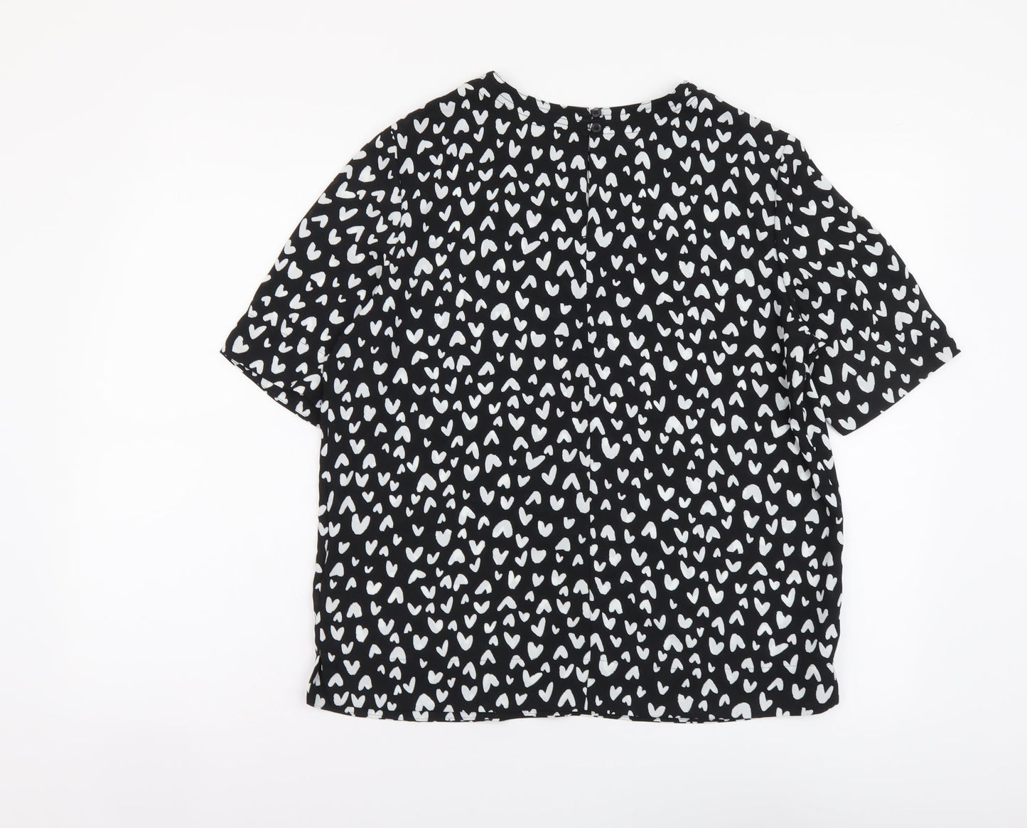 Marks and Spencer Womens Black Geometric Polyester Basic Blouse Size 10 Round Neck - Hearts pattern