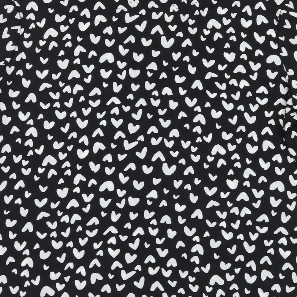 Marks and Spencer Womens Black Geometric Polyester Basic Blouse Size 10 Round Neck - Hearts pattern