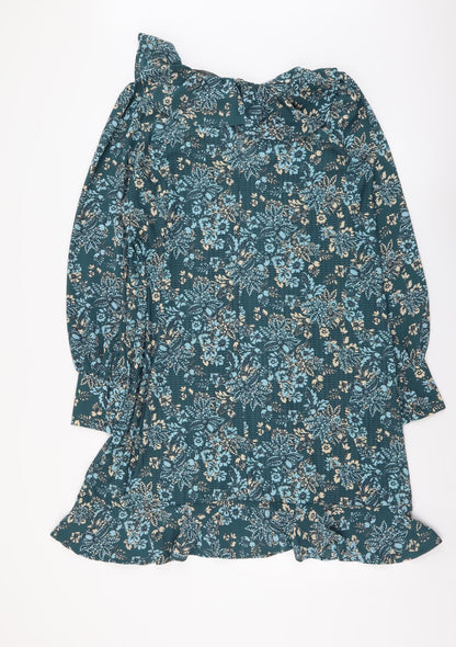 Next Womens Blue Floral Polyester A-Line Size 12 Collared Pullover