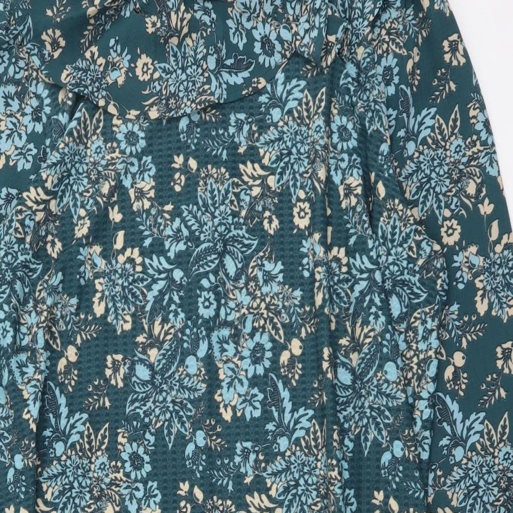 NEXT Womens Blue Floral Polyester A-Line Size 12 Collared Pullover