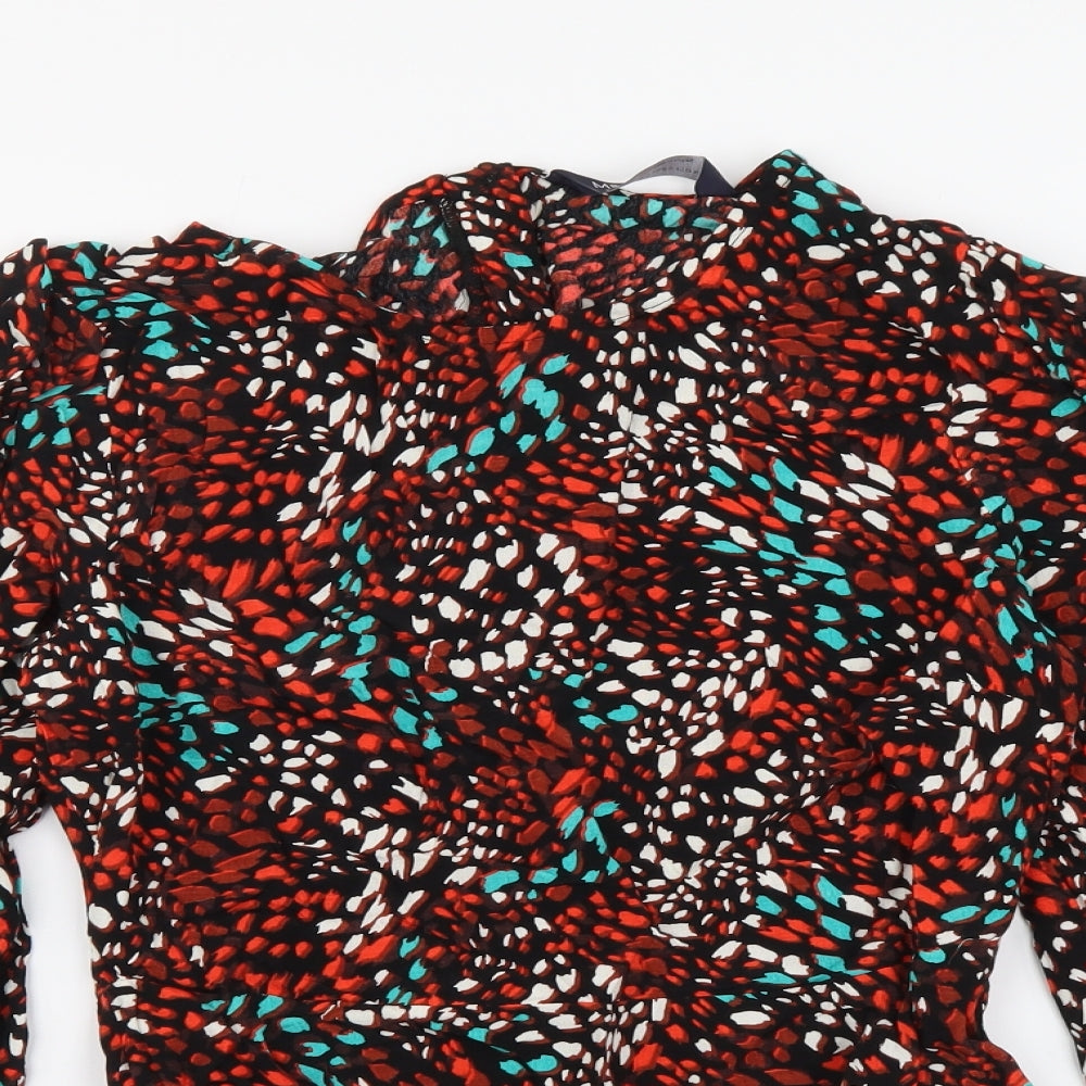 Marks and Spencer Womens Red Geometric Viscose Basic Blouse Size 6 Round Neck