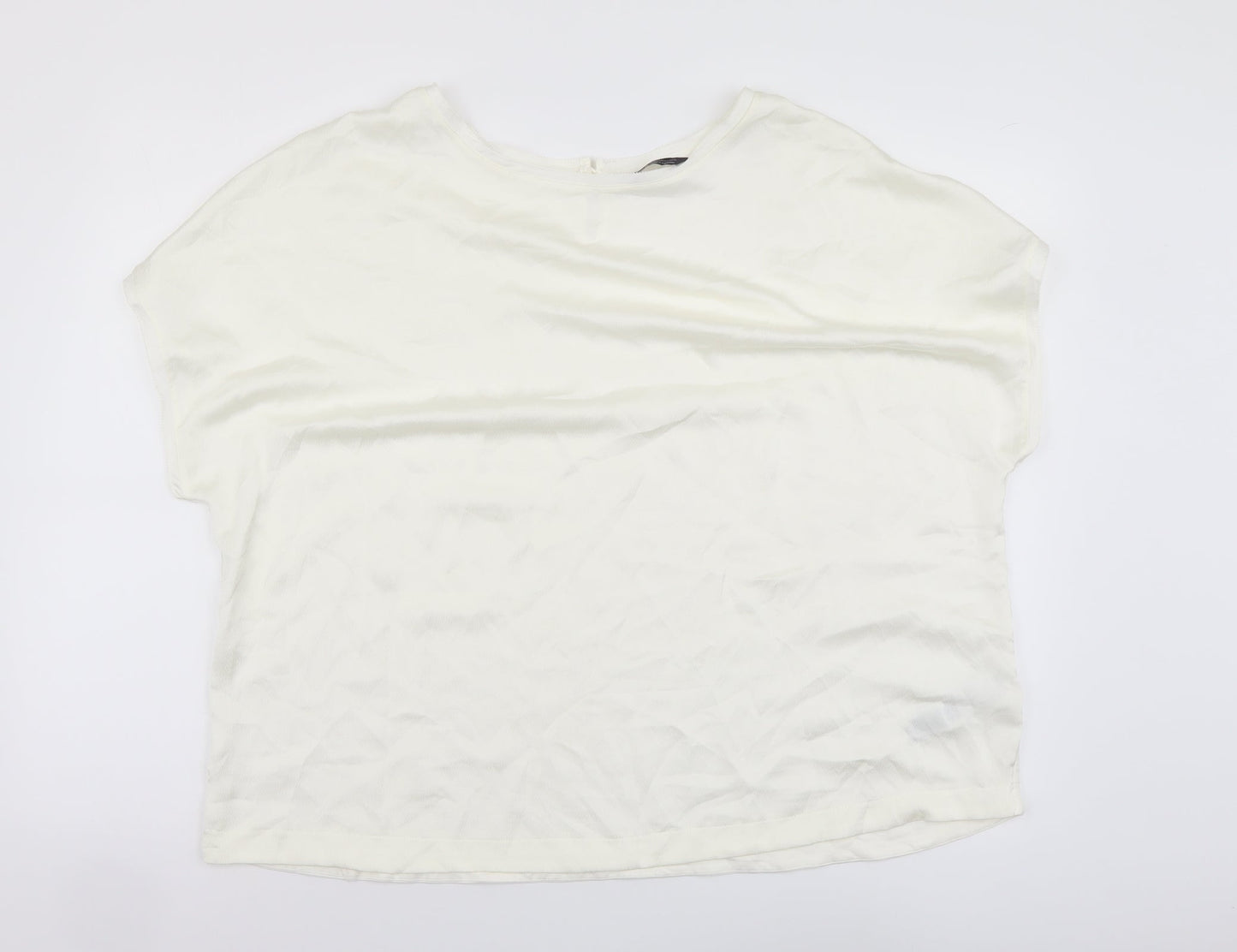 Marks and Spencer Womens Ivory Polyester Basic Blouse Size 22 Round Neck