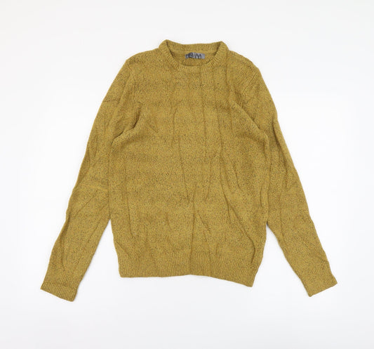 Marks and Spencer Womens Yellow Round Neck Acrylic Henley Jumper Size M