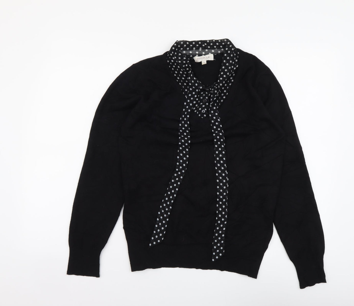 Paramour Womens Black Collared Viscose Pullover Jumper Size M