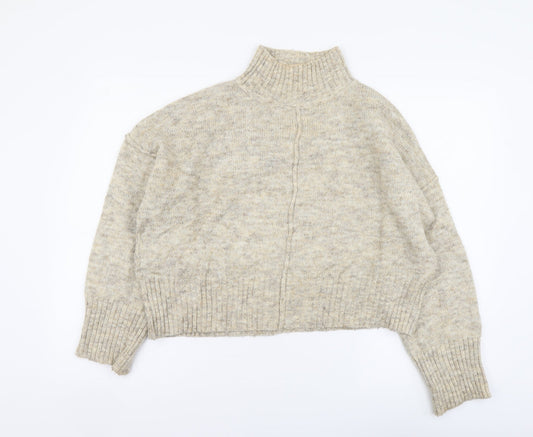 New Look Womens Beige High Neck Polyester Pullover Jumper Size M