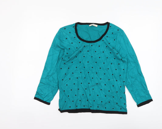 Precis Womens Green Round Neck Polka Dot Viscose Pullover Jumper Size S