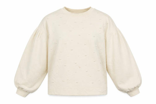 Zara Womens Ivory Cotton Pullover Sweatshirt Size S Pullover - Balloon Sleeves