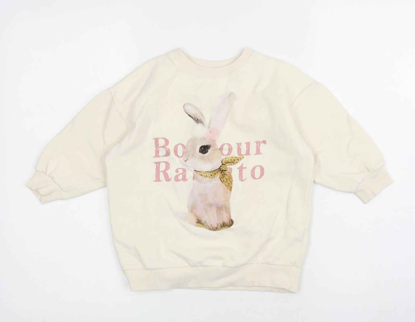 Boboyarn Girls Ivory Polyester Pullover Sweatshirt Size 7 Years Pullover - Rabbit