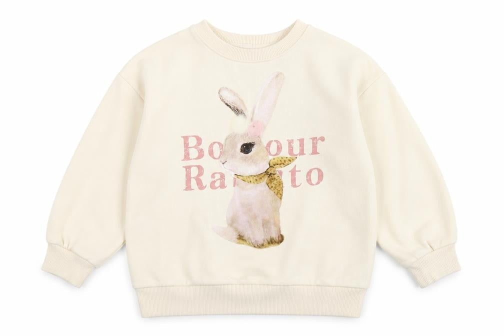 Boboyarn Girls Ivory Polyester Pullover Sweatshirt Size 7 Years Pullover - Rabbit