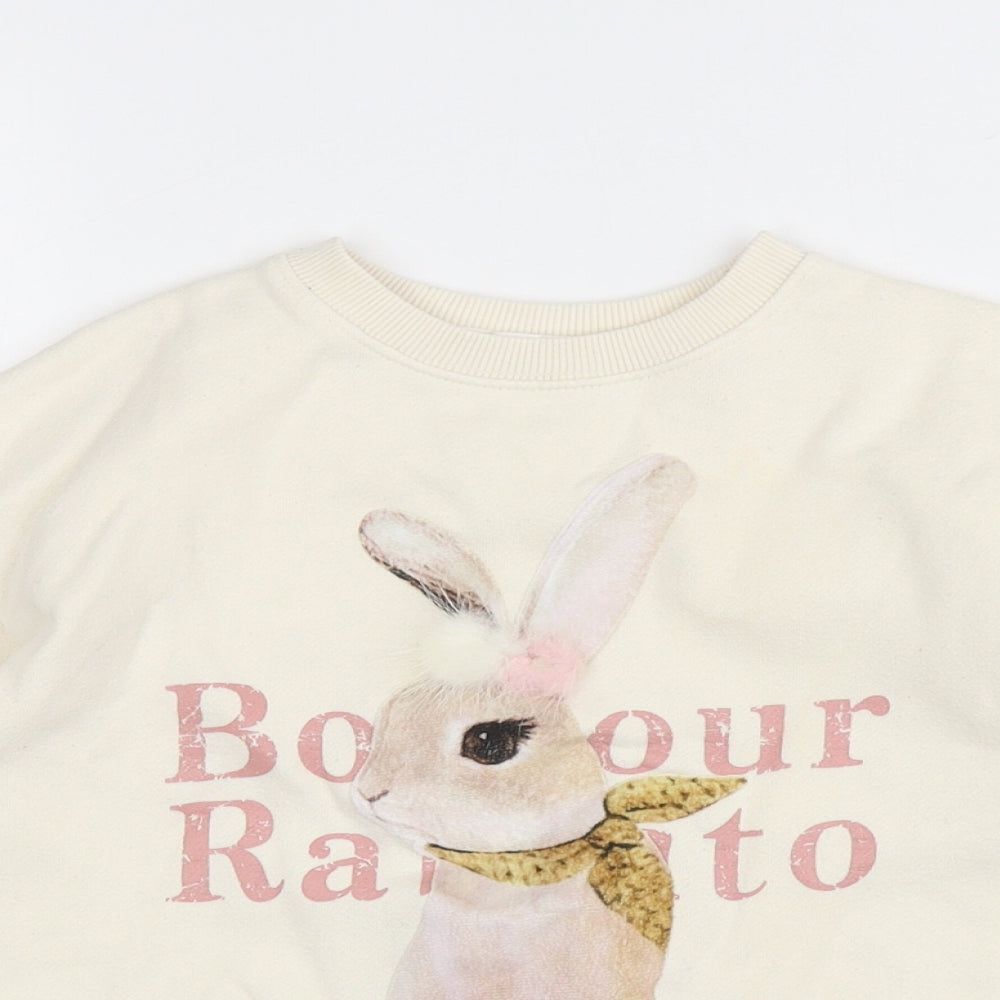 Boboyarn Girls Ivory Polyester Pullover Sweatshirt Size 7 Years Pullover - Rabbit