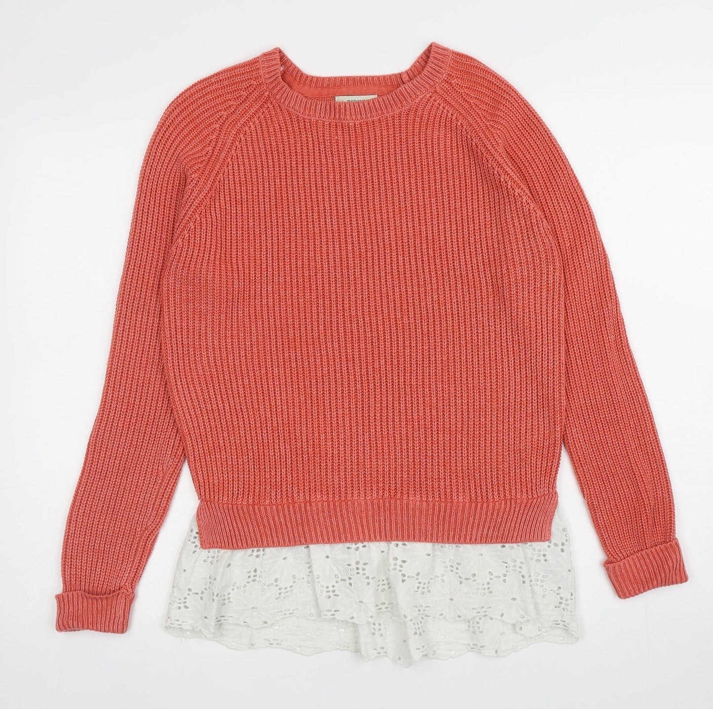 Papaya Womens Pink Round Neck Acrylic Pullover Jumper Size M - Lace trim