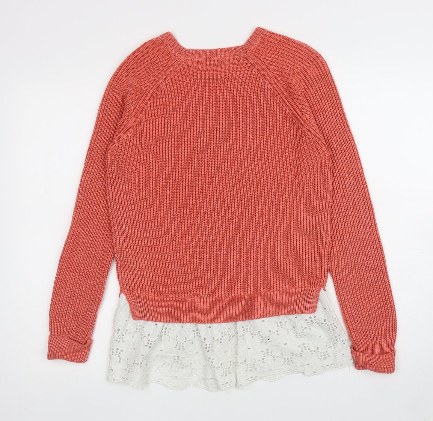 Papaya Womens Pink Round Neck Acrylic Pullover Jumper Size M - Lace trim