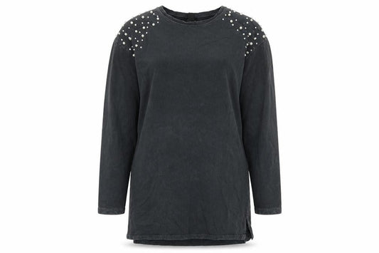 New Look Womens Grey Cotton Tunic Sweatshirt Size 10 Pullover - Embellished Shoulders