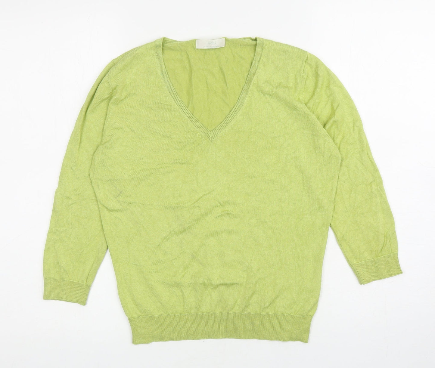 Marks and Spencer Womens Green V-Neck Viscose Pullover Jumper Size 14