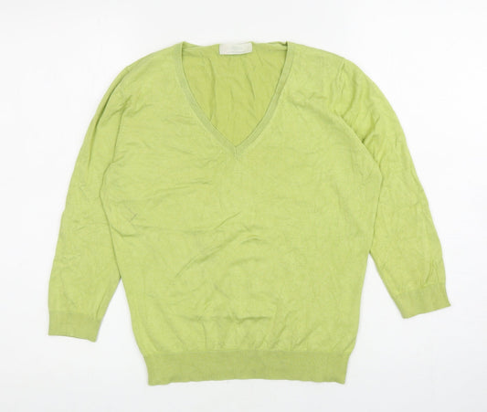 Marks and Spencer Womens Green V-Neck Viscose Pullover Jumper Size 14