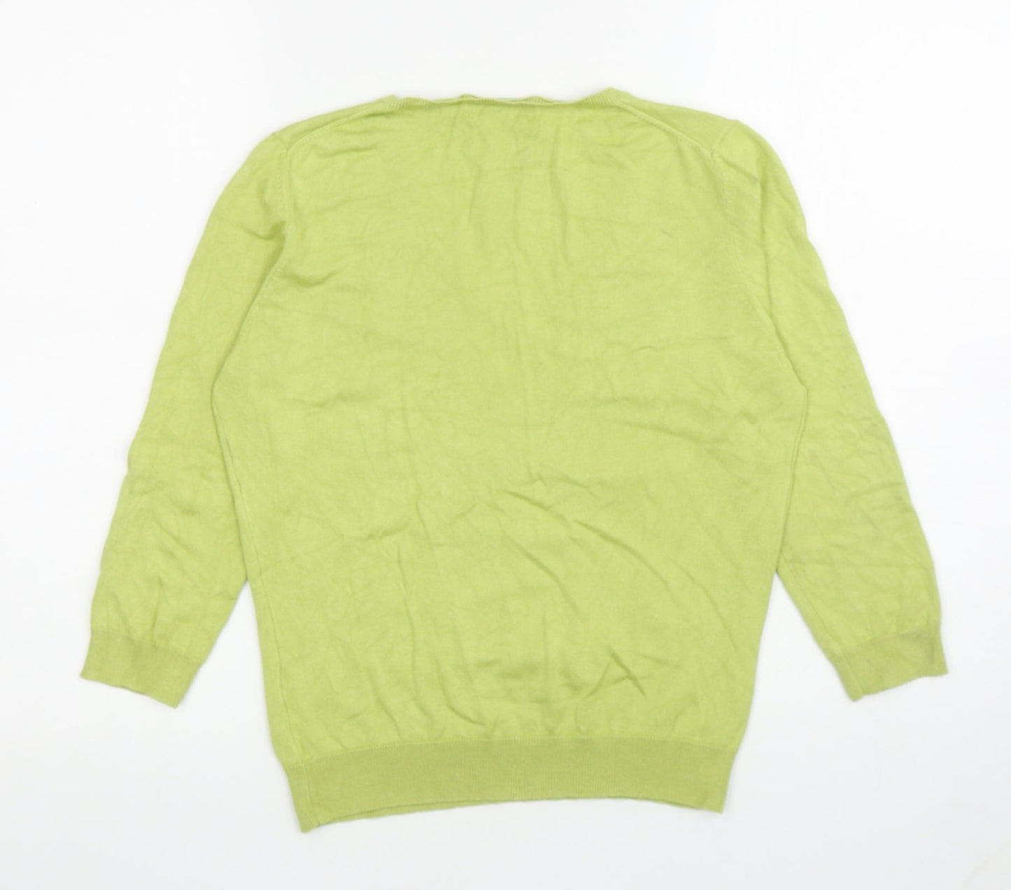 Marks and Spencer Womens Green V-Neck Viscose Pullover Jumper Size 14