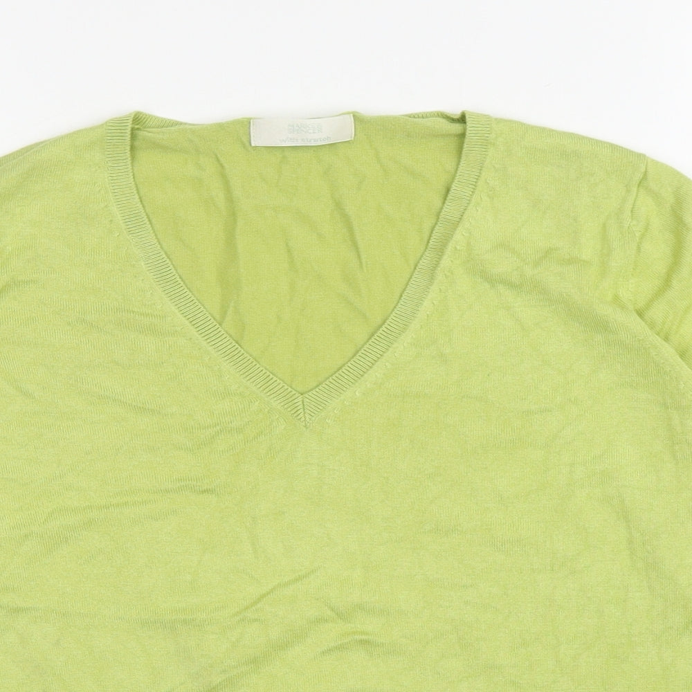 Marks and Spencer Womens Green V-Neck Viscose Pullover Jumper Size 14