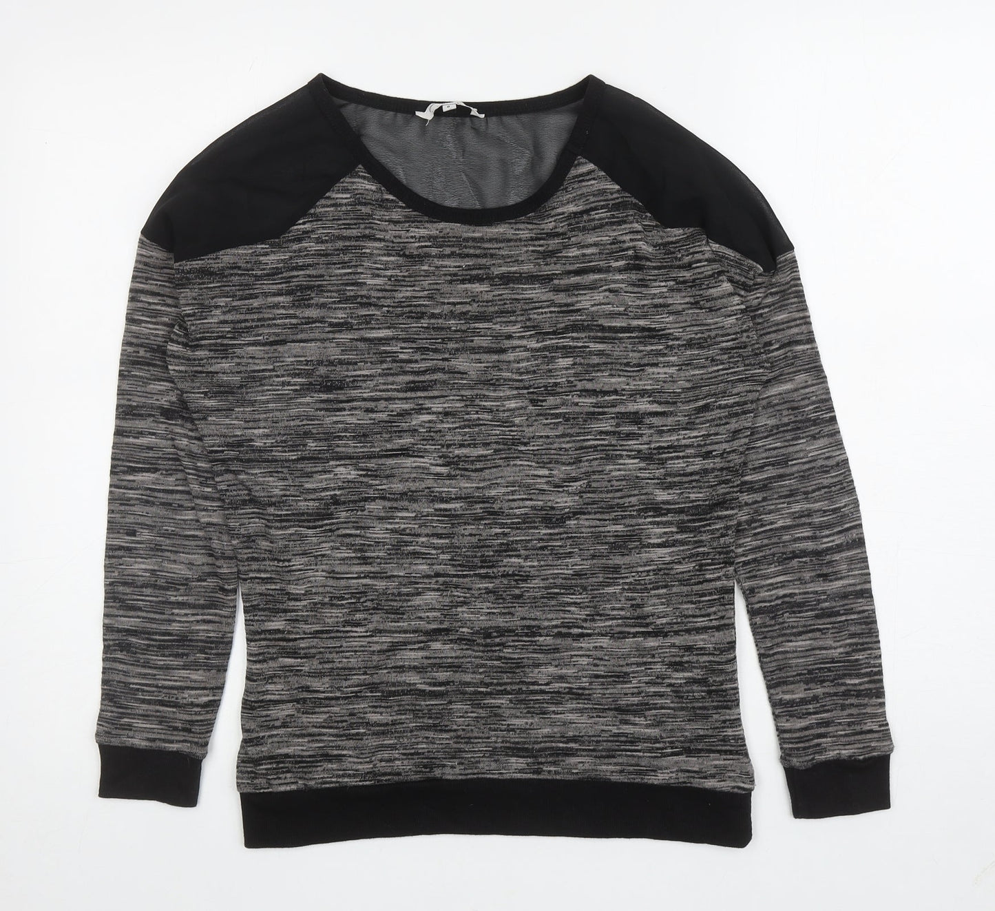 New Look Womens Grey Striped Cotton Pullover Sweatshirt Size 8 Pullover