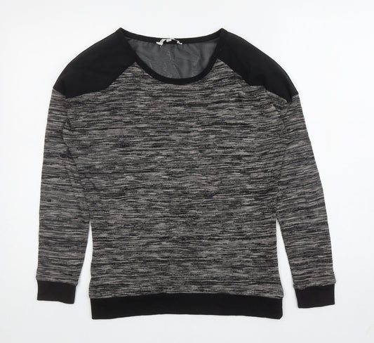 New Look Womens Grey Striped Cotton Pullover Sweatshirt Size 8 Pullover