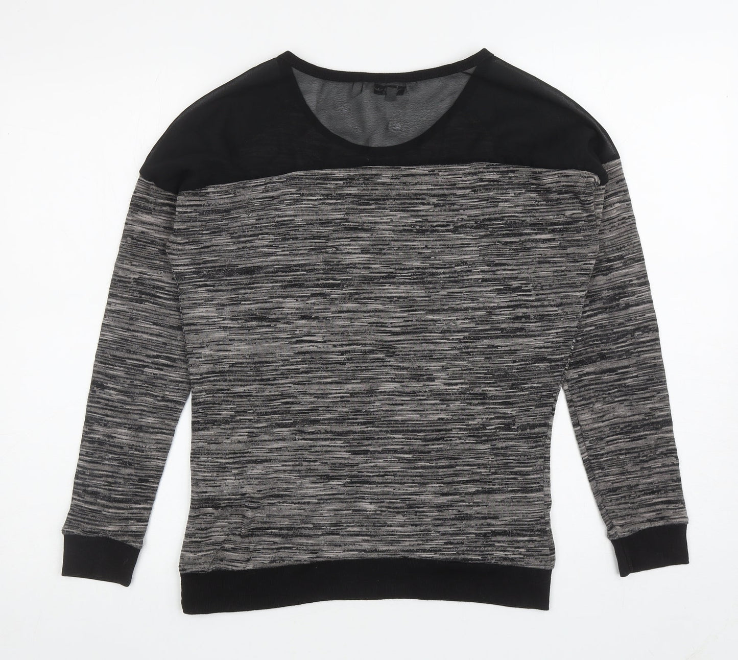 New Look Womens Grey Striped Cotton Pullover Sweatshirt Size 8 Pullover