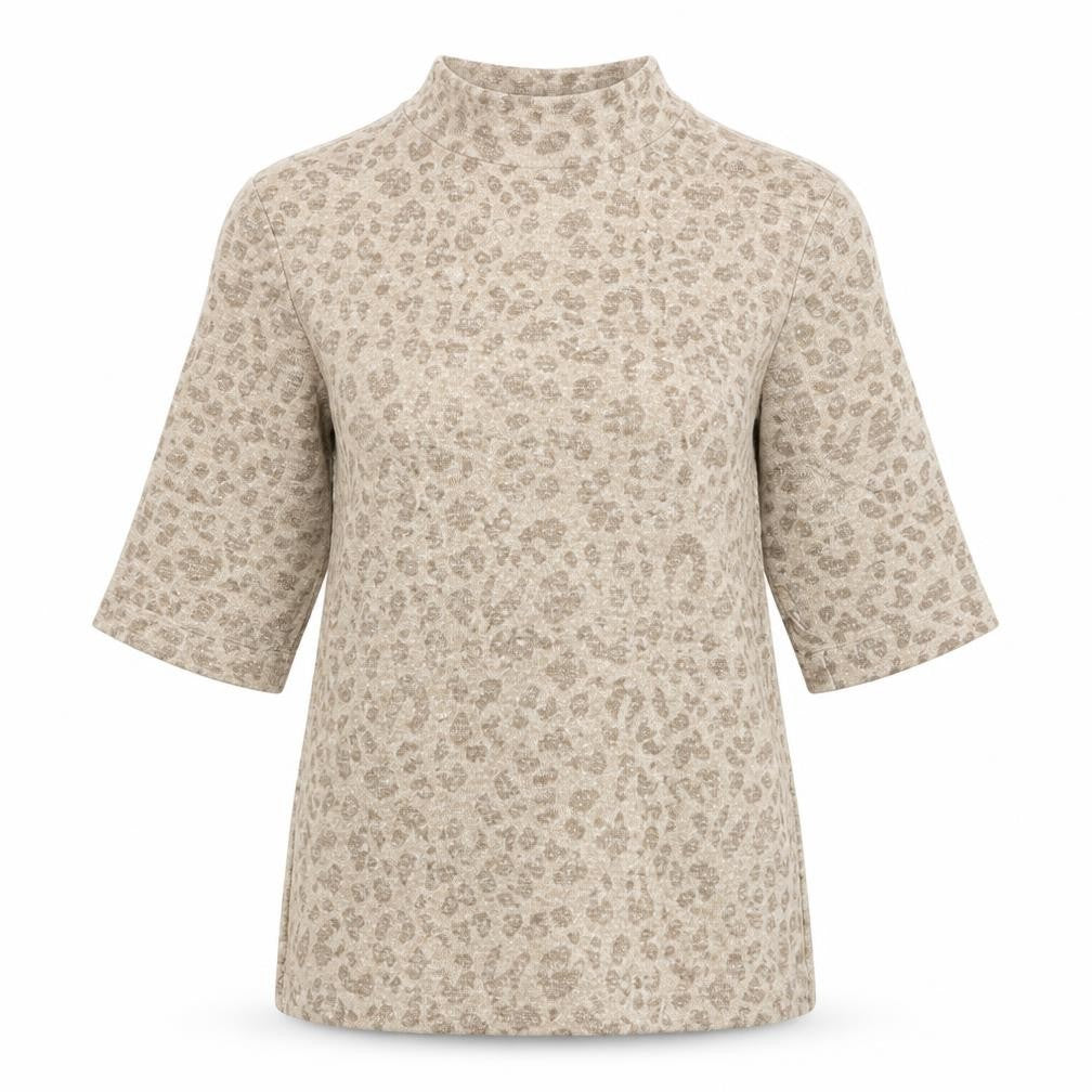 Marks & Spencer Womens Beige Mock Neck Animal Print Viscose Pullover Jumper Size 6 - Leopard Print