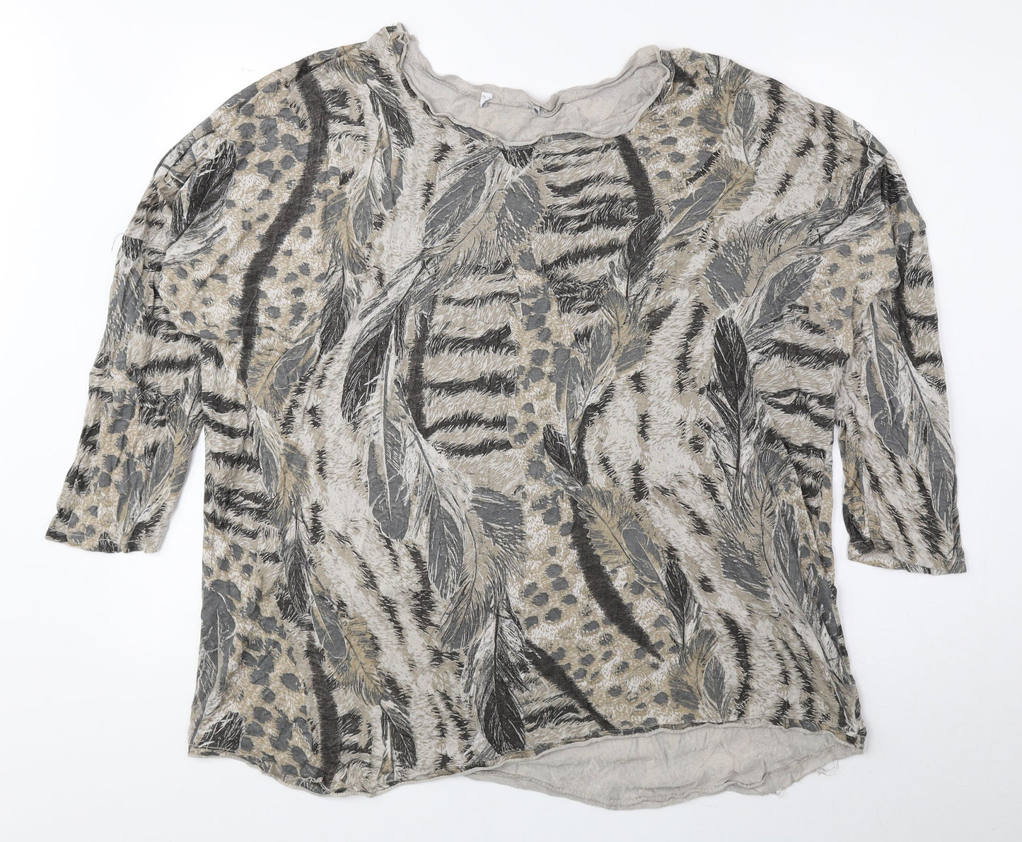 Preworn Womens Brown Animal Print Viscose Basic Blouse One Size Round Neck - Tiger Print
