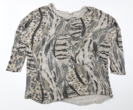 Preworn Womens Brown Animal Print Viscose Basic Blouse One Size Round Neck - Tiger Print