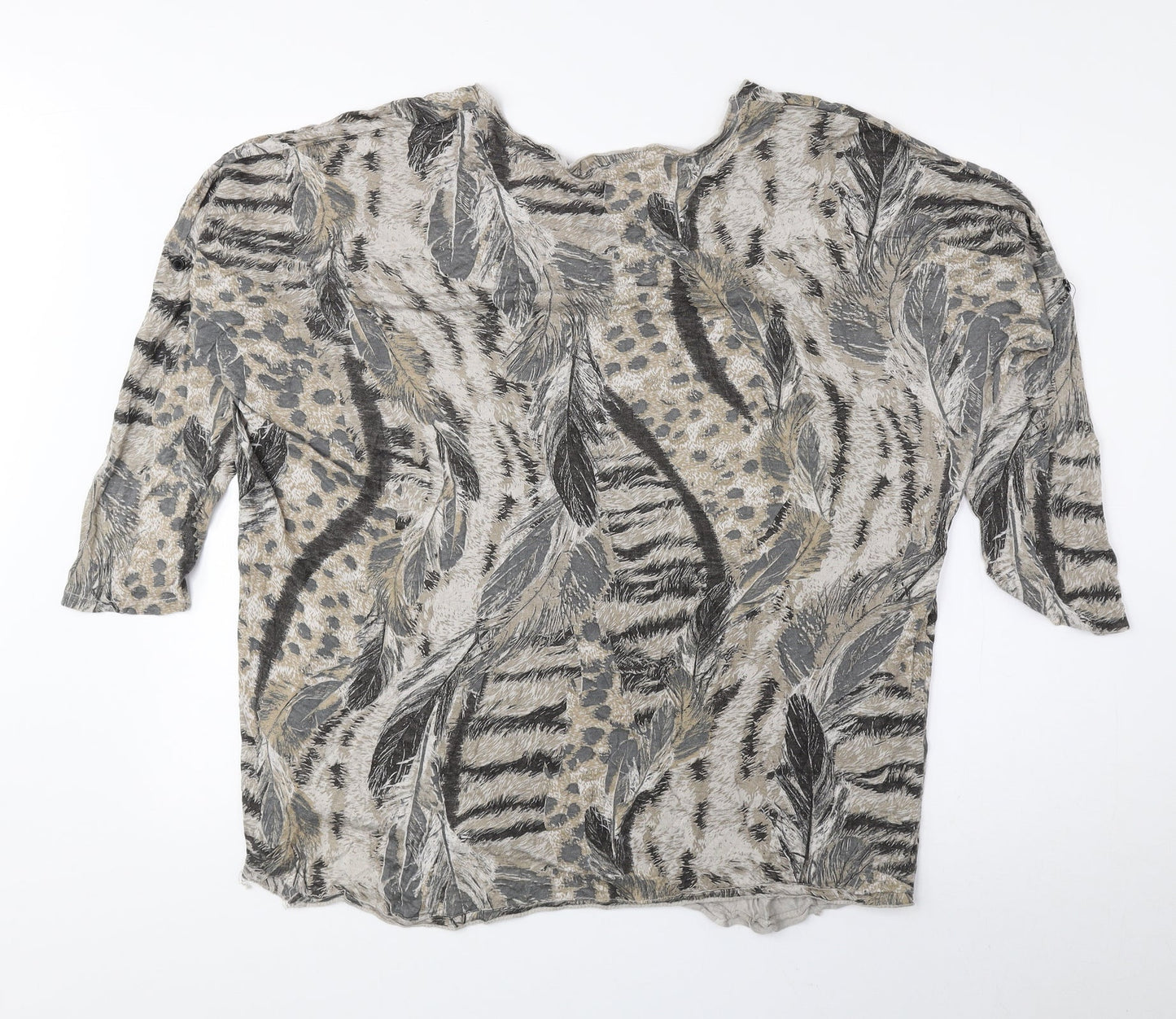 Preworn Womens Brown Animal Print Viscose Basic Blouse One Size Round Neck - Tiger Print