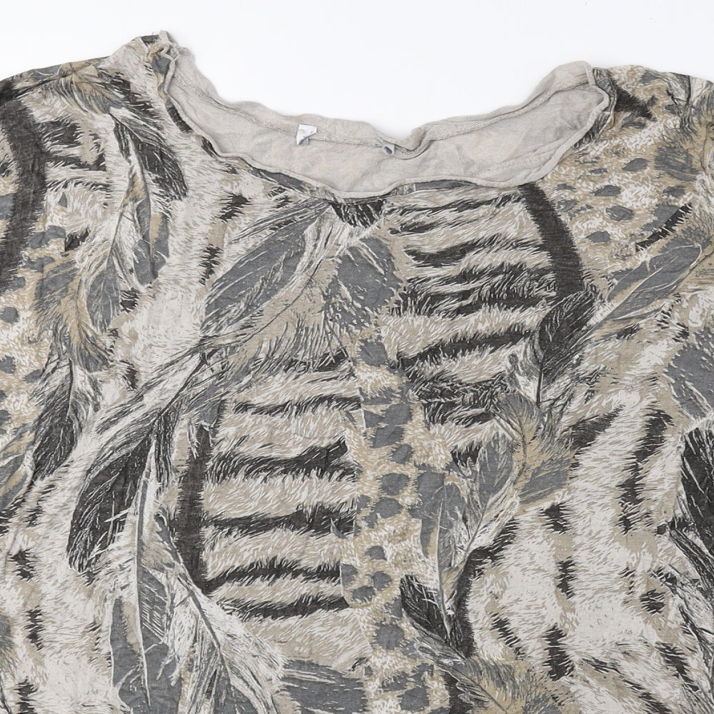 Preworn Womens Brown Animal Print Viscose Basic Blouse One Size Round Neck - Tiger Print