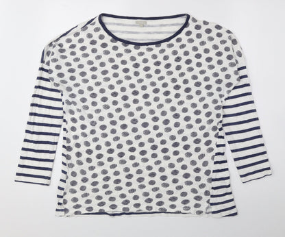 OVS Womens Blue Geometric Polyester Basic Button-Up Size M Round Neck