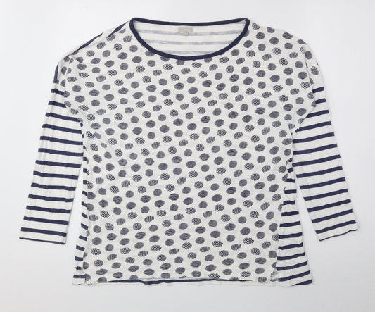 OVS Womens Blue Geometric Polyester Basic Button-Up Size M Round Neck