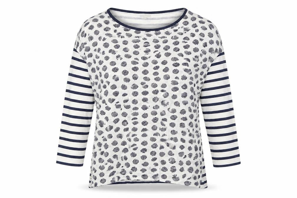 OVS Womens Blue Geometric Polyester Basic Button-Up Size M Round Neck