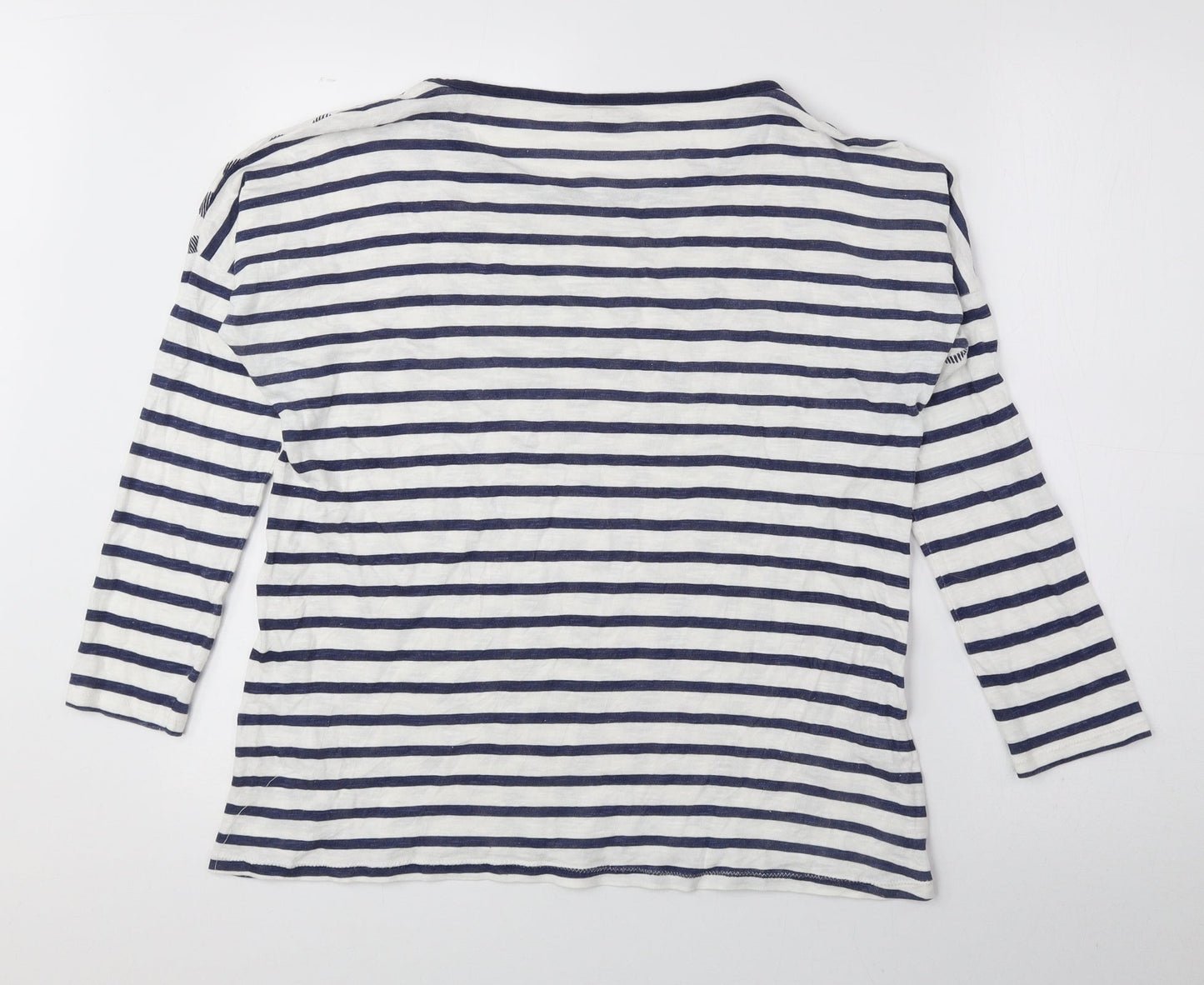 OVS Womens Blue Geometric Polyester Basic Button-Up Size M Round Neck