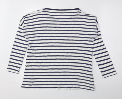 OVS Womens Blue Geometric Polyester Basic Button-Up Size M Round Neck